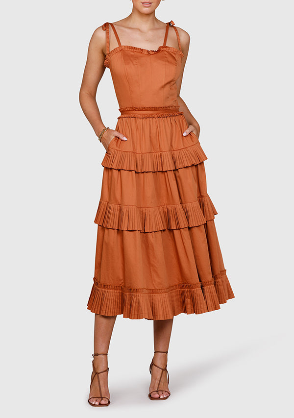 Golden Fields Pleated Midi Skirt