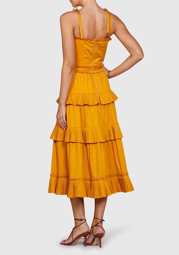 Golden Fields Pleated Midi Skirt