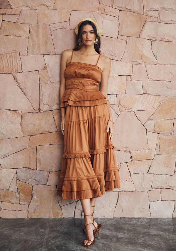 Golden Fields Pleated Midi Skirt